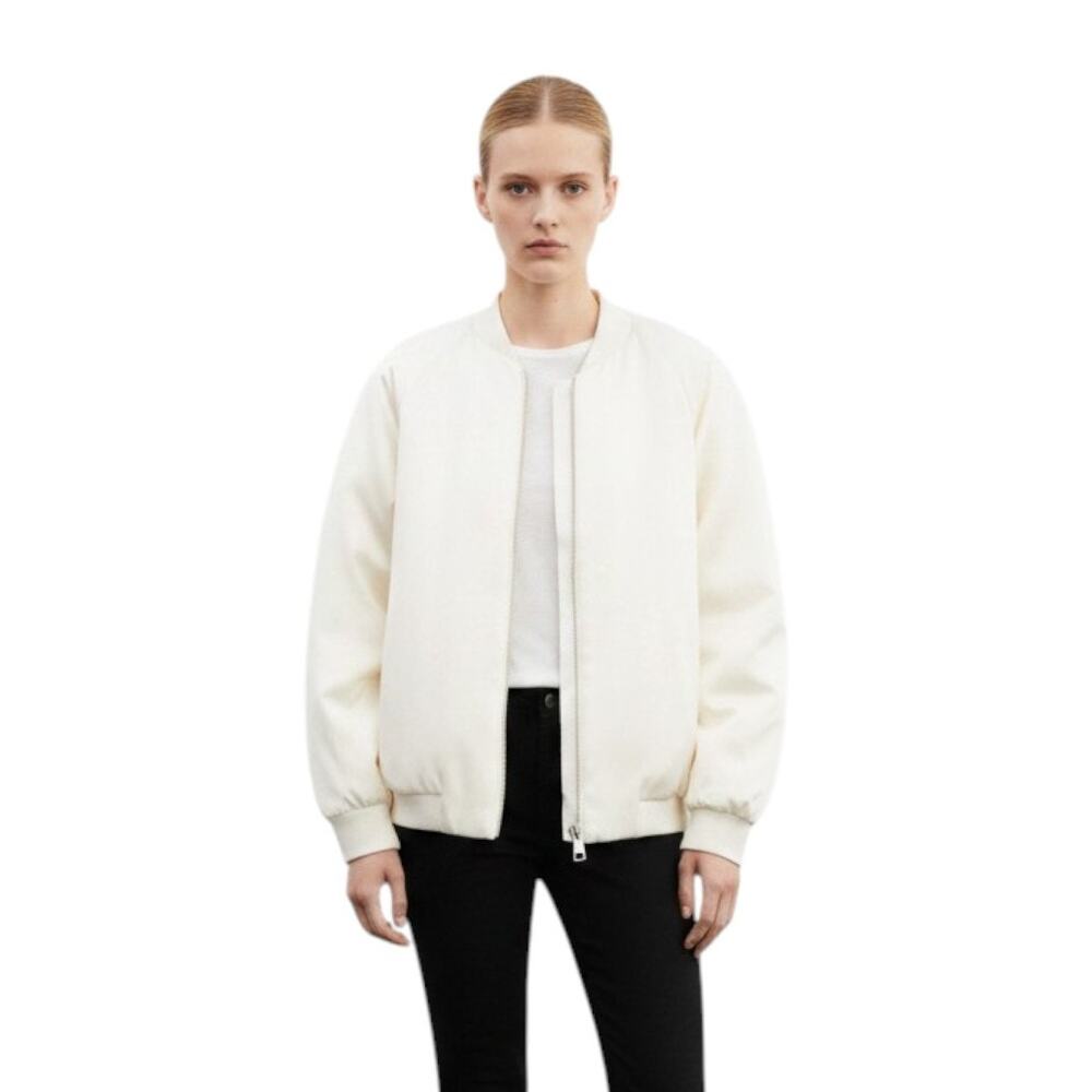 Mango Beige Satin Weave Long Puffed Sleeves Quilt Bomber Jacket